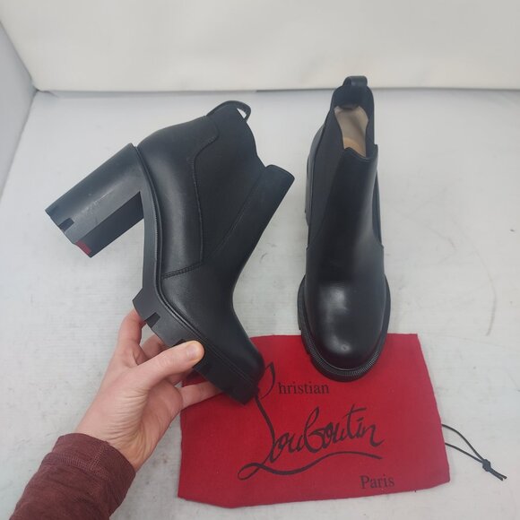 Christian Louboutin Black Marchacroche Lug Heel Chelsea Boot - Picture 1 of 13